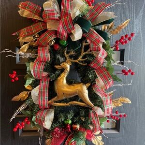 Festive Gold Reindeer Holiday Wreath